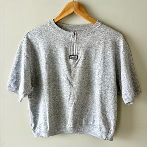Spalding Grey Short Sleeve Women's Sweatshirt Boxy Slight Cropped Zip Front S/M